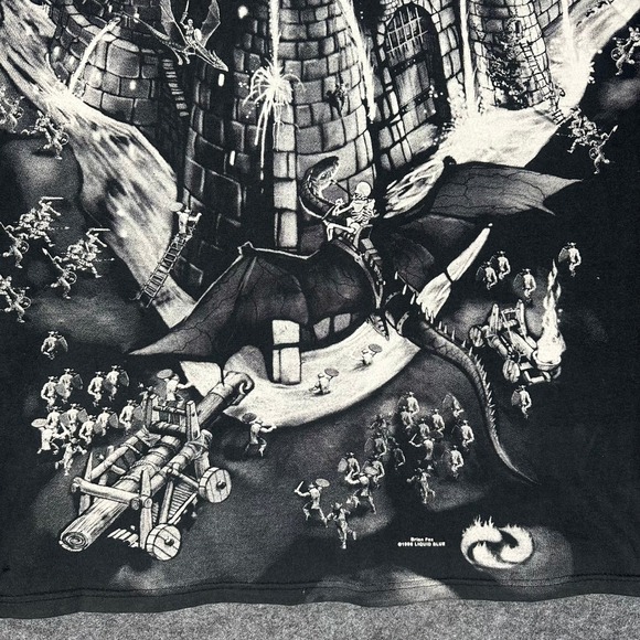 Rare Vintage 90s Liquid Blue Fantasy Dragon Knight AOP T Shirt Mens XL - Picture 9 of 16